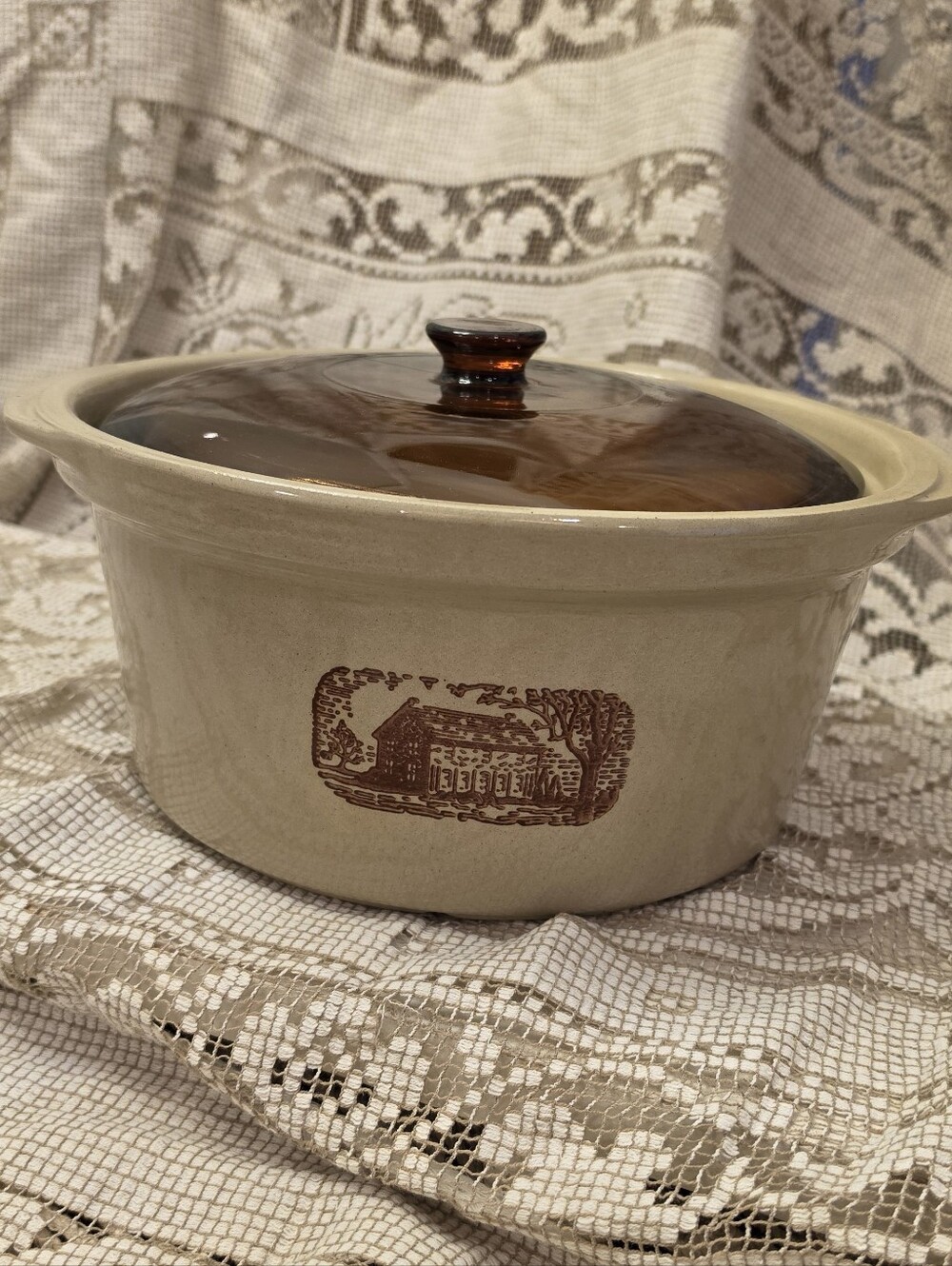 VTG Amana Radarange Western Stoneware Country Cooker 4Qt Casserole Amber Lid MWC